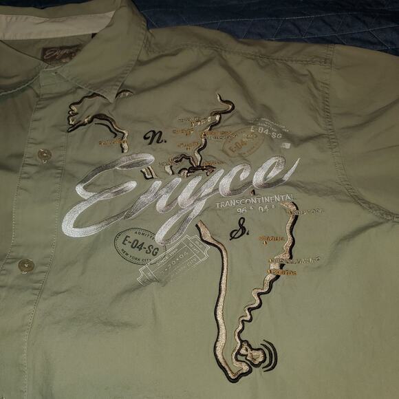 Vintage Enyce Shirt Mens XXL Button Up Y2K Embroidered Streetwear Tan Cotton - Picture 2 of 10